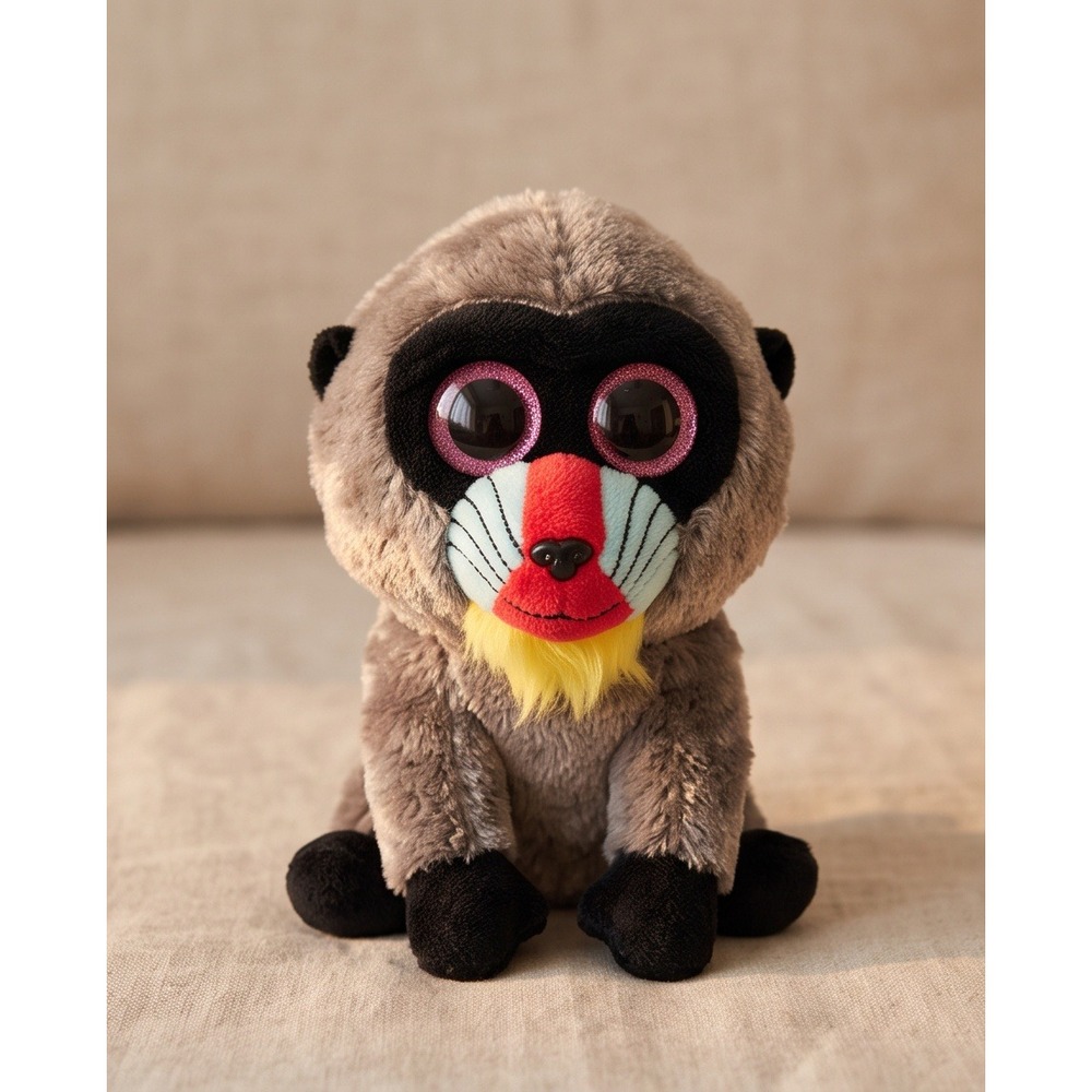 Ty Beanie Boos Wasabi Baboon Monkey 6" Plush Stuffed Animal Pink Glitter Eyes